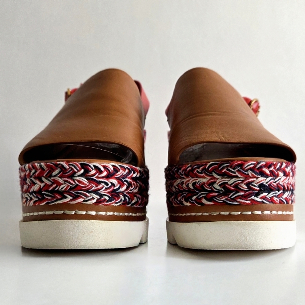 Tory Burch Miranda Espadrille Wedge Platform Leather Sandals With Box, Size 10.5 - Picture 5 of 16